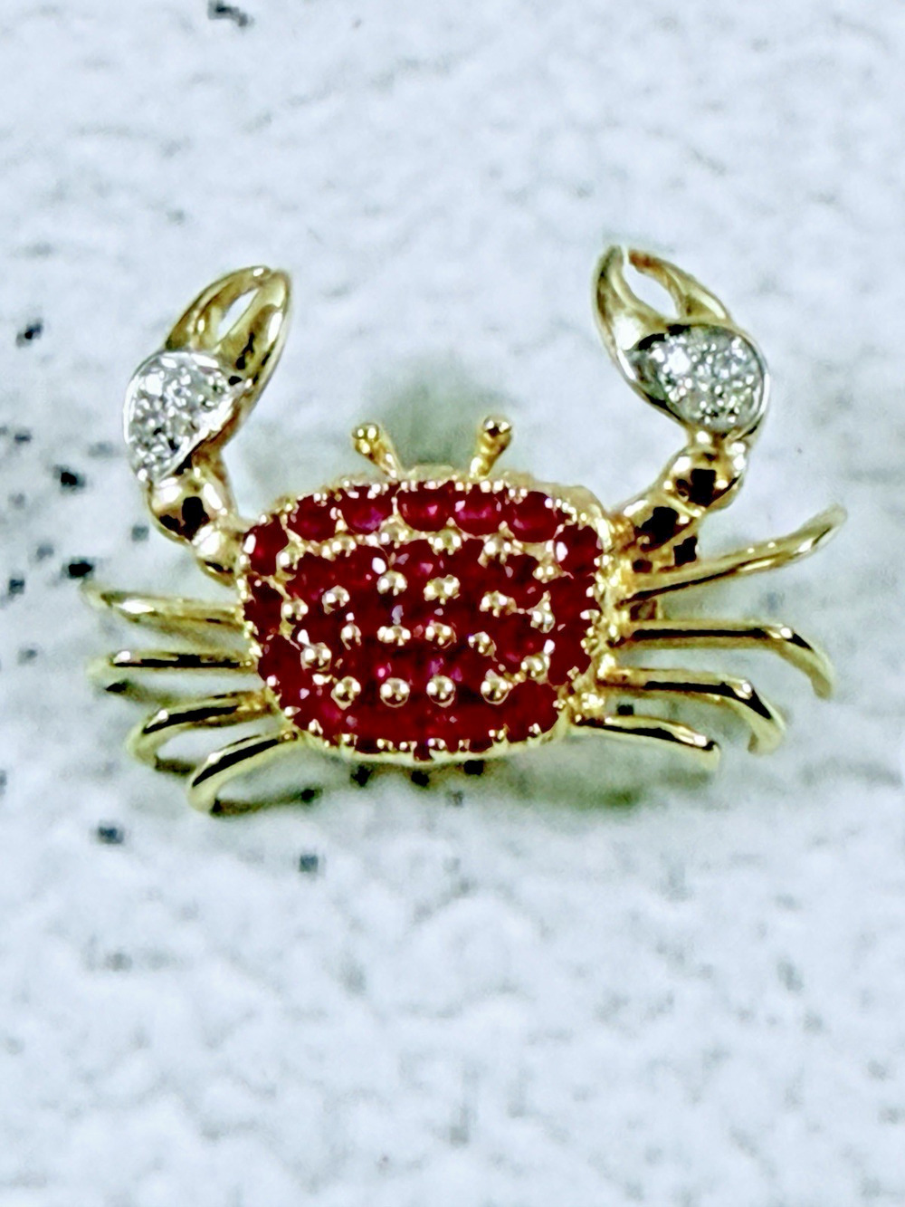 14k Yellow Gold Ruby and Diamond Crab Pin/Brooch